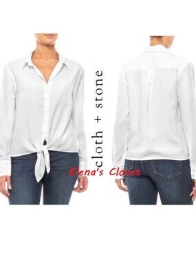 NWOT ~ CLOTH & STONE ANTHROPOLOGIE TIE FRONT BUTTON-DOWN WHITE SHIRT sz M